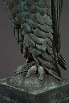 Pair of verdigris bronze and copper sculptures of standing great horned owls - 4740828