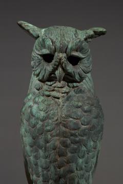 Pair of verdigris bronze and copper sculptures of standing great horned owls - 4740834