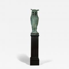 Pair of verdigris bronze and copper sculptures of standing great horned owls - 4740909