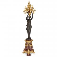 Pair of very large French patinated and gilt bronze candelabra - 3282085