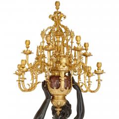 Pair of very large French patinated and gilt bronze candelabra - 3282095
