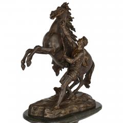 Pair of very large patinated bronze Marly horses with marble pedestals - 1543141