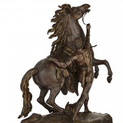 Pair of very large patinated bronze Marly horses with marble pedestals - 1543142