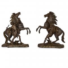 Pair of very large patinated bronze Marly horses with marble pedestals - 1543147