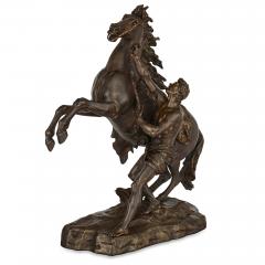 Pair of very large patinated bronze Marly horses with marble pedestals - 1543149