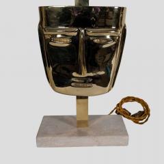 Pair of vintage brass sculpture face mask table lamps - 4472934