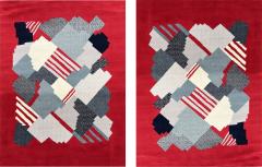 Pair of wool rugs with geometric decoration France circa 1970 - 3698588