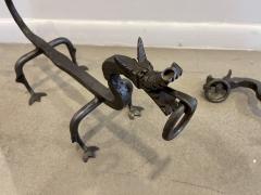 Pair of wrought iron andirons representing dragons - 3111925