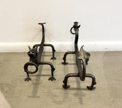 Pair of wrought iron andirons representing dragons - 3111930