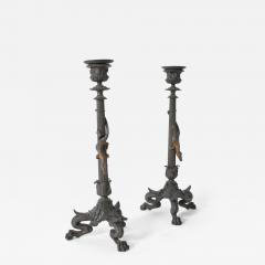 Pair of zoomorphic bronze candle holders XIXth c  - 4562676