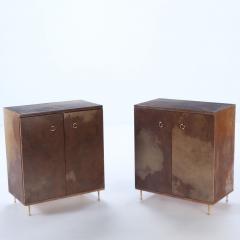 Pair parchment covered two door cabinets C 1950 having adjustable shelves - 3250891