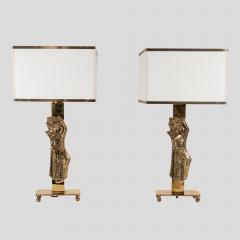Pair vintage Italian design brass table lamps with solid figure decor - 4415369