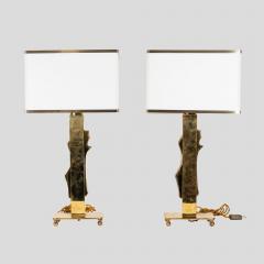 Pair vintage Italian design brass table lamps with solid figure decor - 4415371