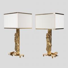 Pair vintage Italian design brass table lamps with solid figure decor - 4415375