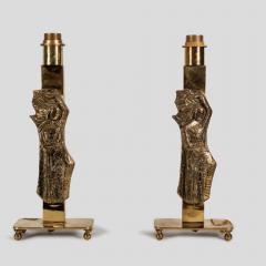 Pair vintage Italian design brass table lamps with solid figure decor - 4415376