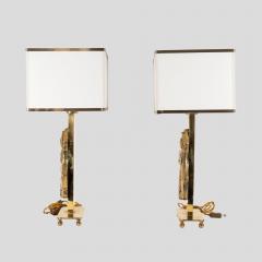 Pair vintage Italian design brass table lamps with solid figure decor - 4415377