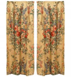 Pairs of Printed Peony Floral Linen Drapes - 4709055