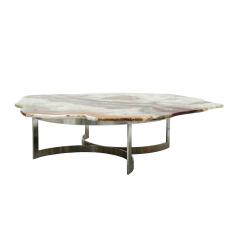 Pakistan Onyx Top and Steel Base French 1960s Coffee Table - 2018978