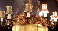 Palatial Light Fixture in Copper Brass and Iron with Silk Dome Shade - 1284159