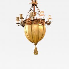 Palatial Light Fixture in Copper Brass and Iron with Silk Dome Shade - 1288643