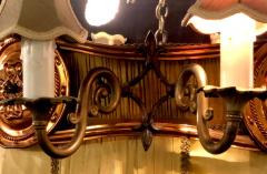Palatial Light Fixture in Copper Brass and Iron with Silk Dome Shade - 2978402