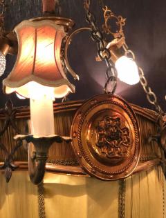 Palatial Light Fixture in Copper Brass and Iron with Silk Dome Shade - 2978405