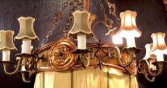 Palatial Light Fixture in Copper Brass and Iron with Silk Dome Shade - 2978408