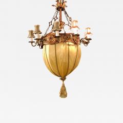 Palatial Light Fixture in Copper Brass and Iron with Silk Dome Shade - 2988375