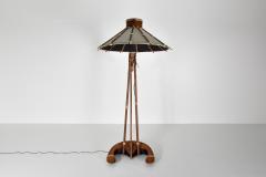 Palm wood studio craft arc floor lamp 1990s - 1950443