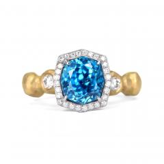 Pamela Froman Flashy Fancy Blue Zircon White Diamond One of a Kind Gold Ring Pamela Froman - 4701258