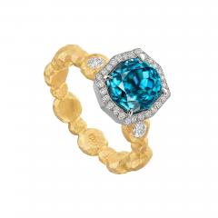 Pamela Froman Flashy Fancy Blue Zircon White Diamond One of a Kind Gold Ring Pamela Froman - 4701768