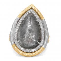 Pamela Froman Platinum Rutilated Quartz White Diamond Yellow White Gold Ring Pamela Froman - 4703095
