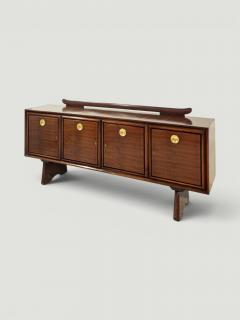 Paolo Buffa Italian Midcentury Paolo Buffa Walnut Sideboard with Brass Medallions 1950s - 4654551