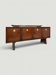 Paolo Buffa Italian Midcentury Paolo Buffa Walnut Sideboard with Brass Medallions 1950s - 4654555