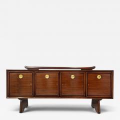 Paolo Buffa Italian Midcentury Paolo Buffa Walnut Sideboard with Brass Medallions 1950s - 4659340