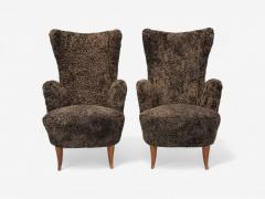 Paolo Buffa Italian Modern Espresso Shearling Walnut Organic Lounge Chairs Italy 1950s - 4252492