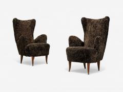 Paolo Buffa Italian Modern Espresso Shearling Walnut Organic Lounge Chairs Italy 1950s - 4252493