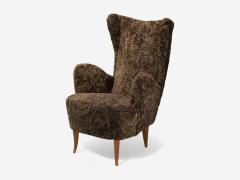 Paolo Buffa Italian Modern Espresso Shearling Walnut Organic Lounge Chairs Italy 1950s - 4252497