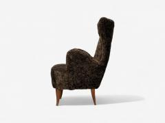 Paolo Buffa Italian Modern Espresso Shearling Walnut Organic Lounge Chairs Italy 1950s - 4252499
