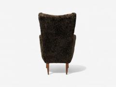 Paolo Buffa Italian Modern Espresso Shearling Walnut Organic Lounge Chairs Italy 1950s - 4252501