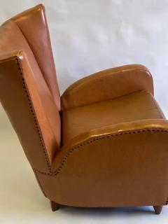Paolo Buffa Pair Italian Modern Neoclassical Wingback Leather Lounge Chairs by Paolo Buffa - 3248003