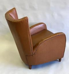 Paolo Buffa Pair Italian Modern Neoclassical Wingback Leather Lounge Chairs by Paolo Buffa - 3248015