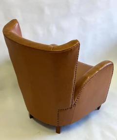 Paolo Buffa Pair Italian Modern Neoclassical Wingback Leather Lounge Chairs by Paolo Buffa - 3248016