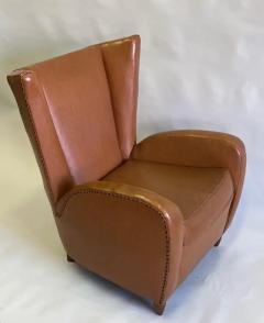 Paolo Buffa Pair Italian Modern Neoclassical Wingback Leather Lounge Chairs by Paolo Buffa - 3248018