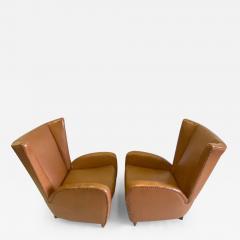 Paolo Buffa Pair Italian Modern Neoclassical Wingback Leather Lounge Chairs by Paolo Buffa - 3251794