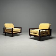 Paolo Buffa Pair Mid Century Modern Paolo Buffa Style Arm Lounge Chairs Mahogany and Oak - 3403739