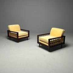 Paolo Buffa Pair Mid Century Modern Paolo Buffa Style Arm Lounge Chairs Mahogany and Oak - 3403740