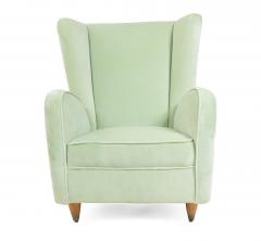 Paolo Buffa Pair of Pair of Paolo Buffa Modernist Wingback Mint Green Velvet Armchairs - 1438541