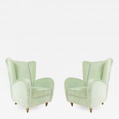 Paolo Buffa Pair of Pair of Paolo Buffa Modernist Wingback Mint Green Velvet Armchairs - 1443735