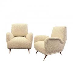 Paolo Buffa Pair of Paolo Buffa Style Lounge Chairs in Cream Color Boucle 1950s - 3982478